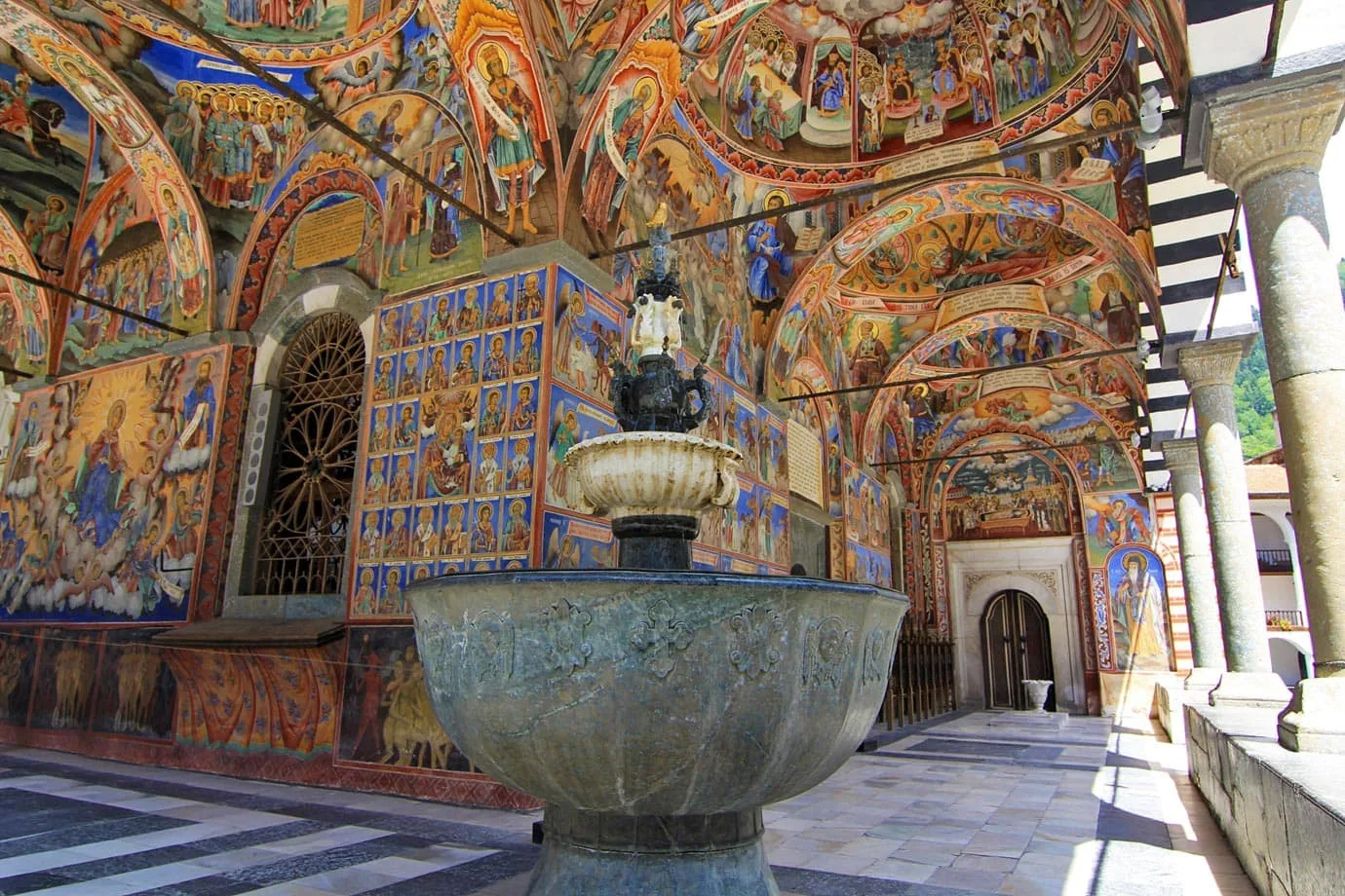 Rila Monastery was built in the 10th century. Looking at some of the paintings on the walls, it is easy to see how old the place is