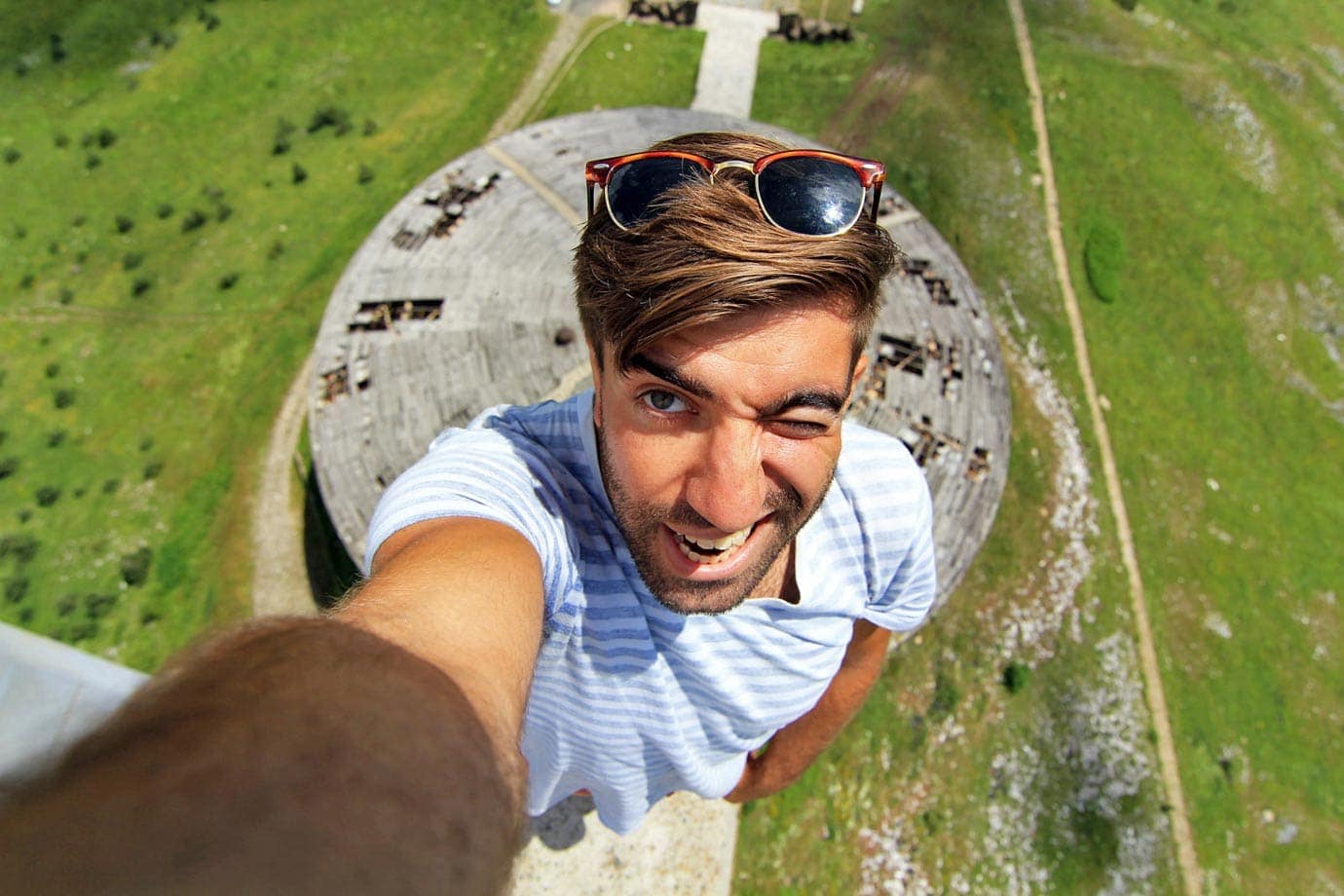 Standing on the Edge of Buzludzha in Bulgaria