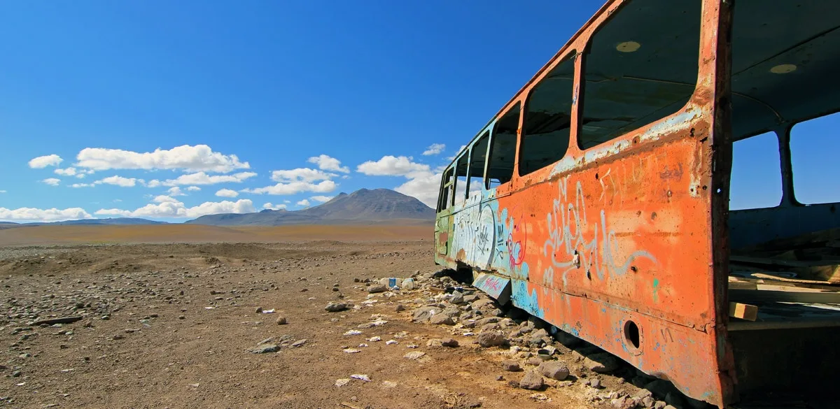 Deserted bus on the border of Bolivia and Chile