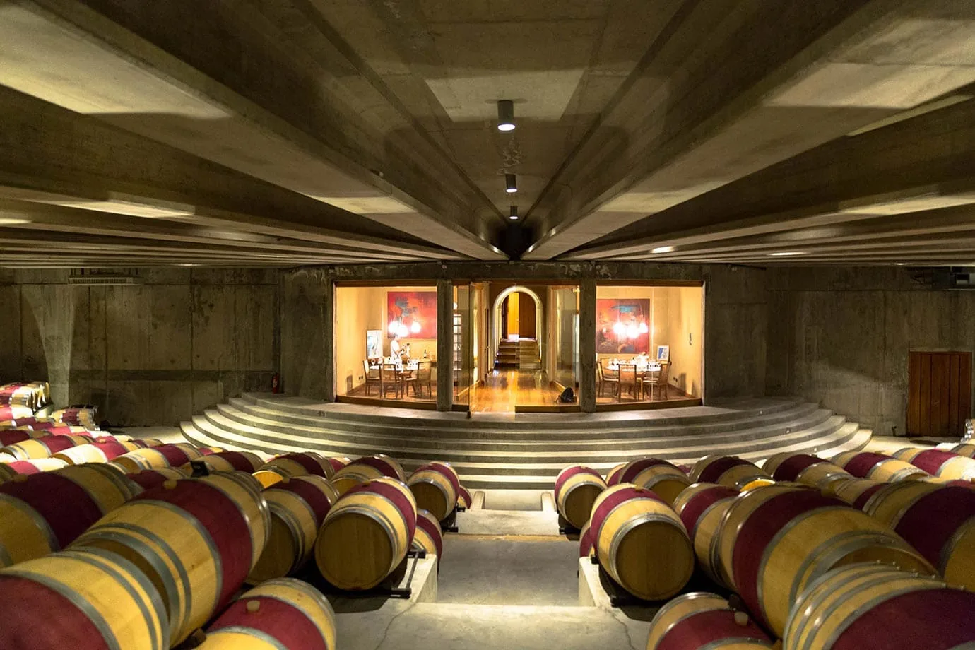 Barrel room at Montes, Chile