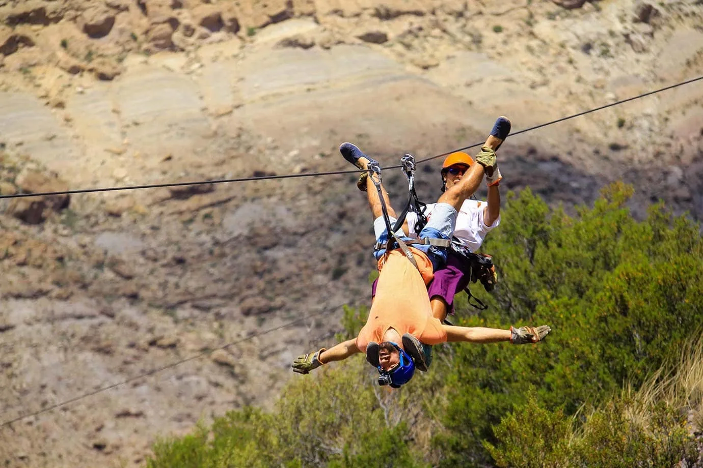 Upside down ziplining