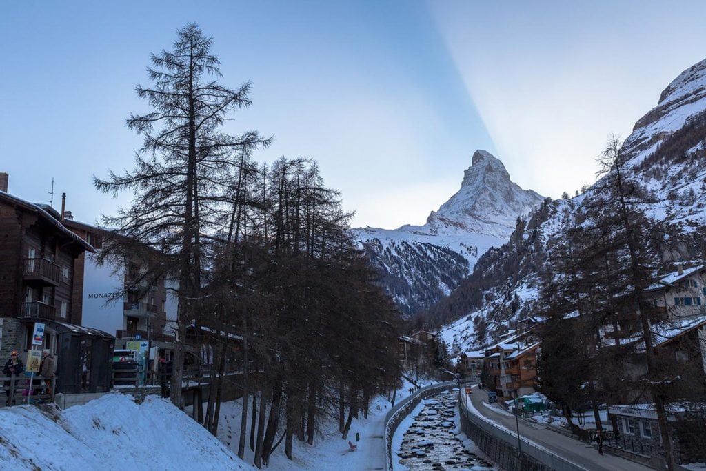 Sunset behind the Matterhorn in Zermatt