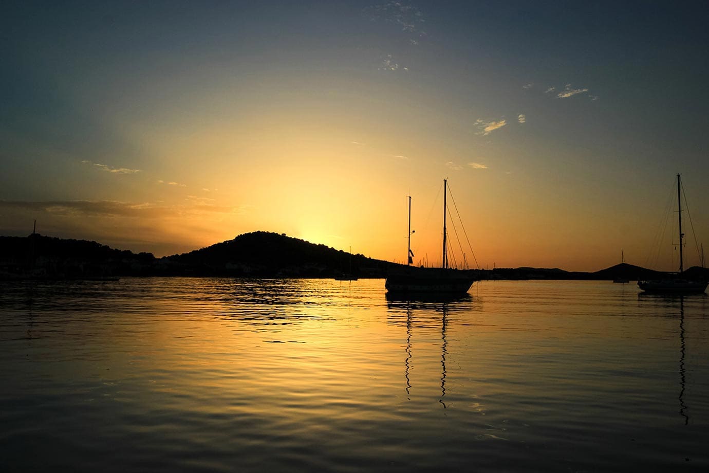 Sunset over boats in Croatia