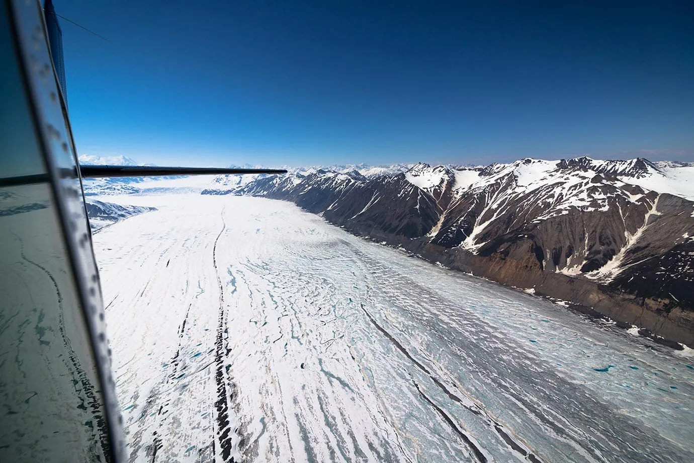 Flying over a glacier in Yukon