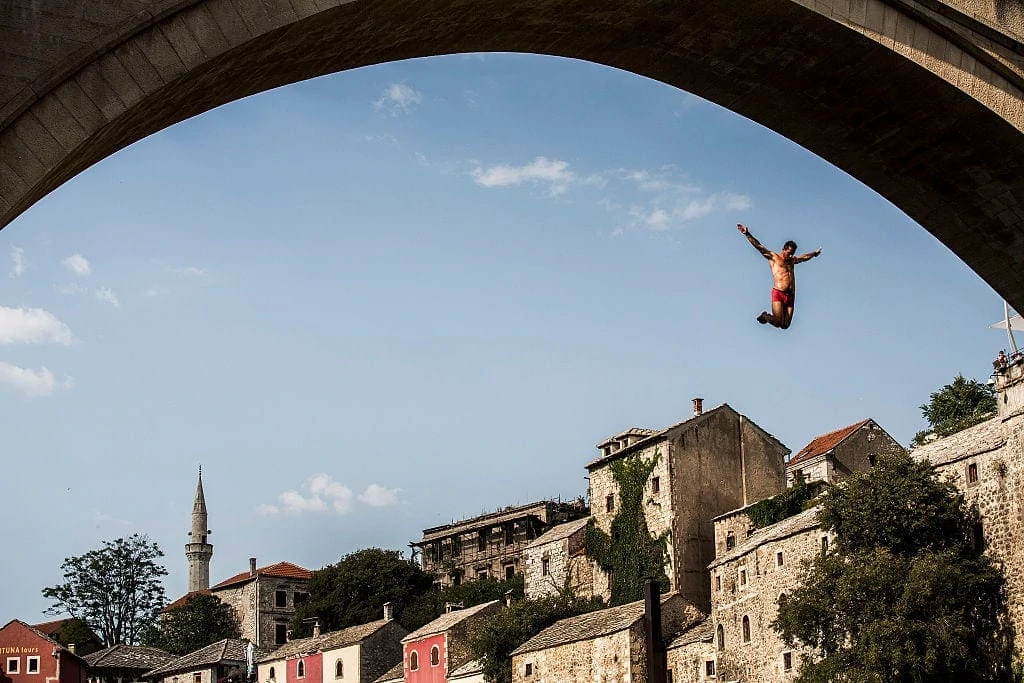 Jumping off the Bridge in Mostar
