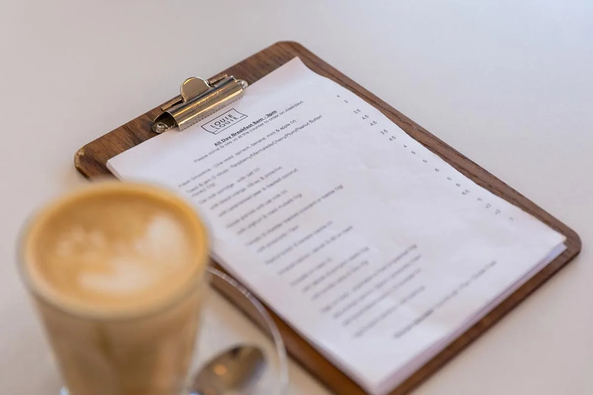 Menu at Louie Louie