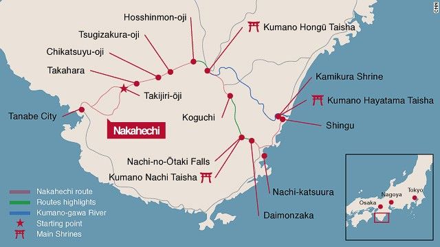 Nakahechi Route kaart