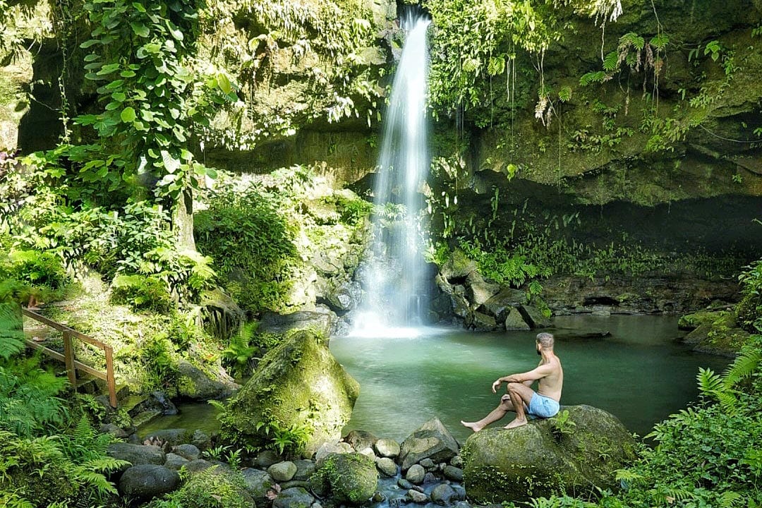 swimming in a waterfall