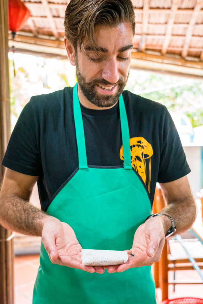 making spring rolls in hoi an