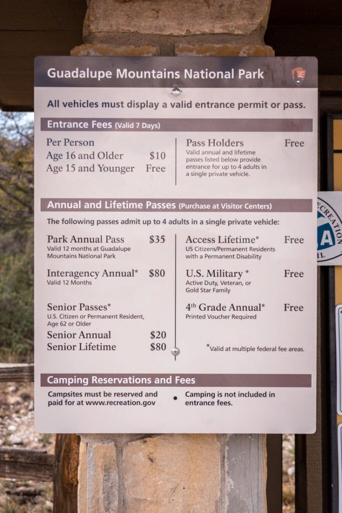 guadalupe mountains park fee