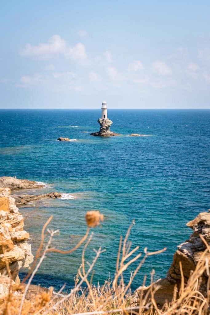 lighthouse at andros in greece