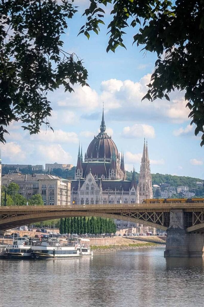 view of budapest parliament building from margaret island