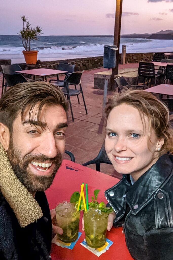 enjoying sunset cocktails