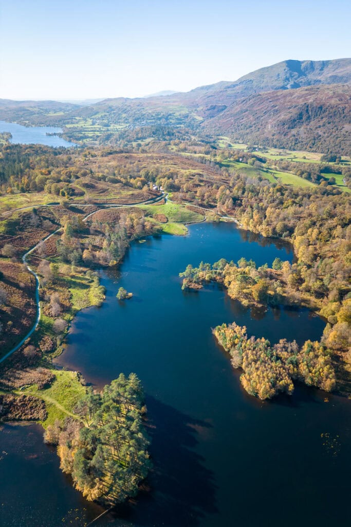 aerial view of tarn hows in the lake district